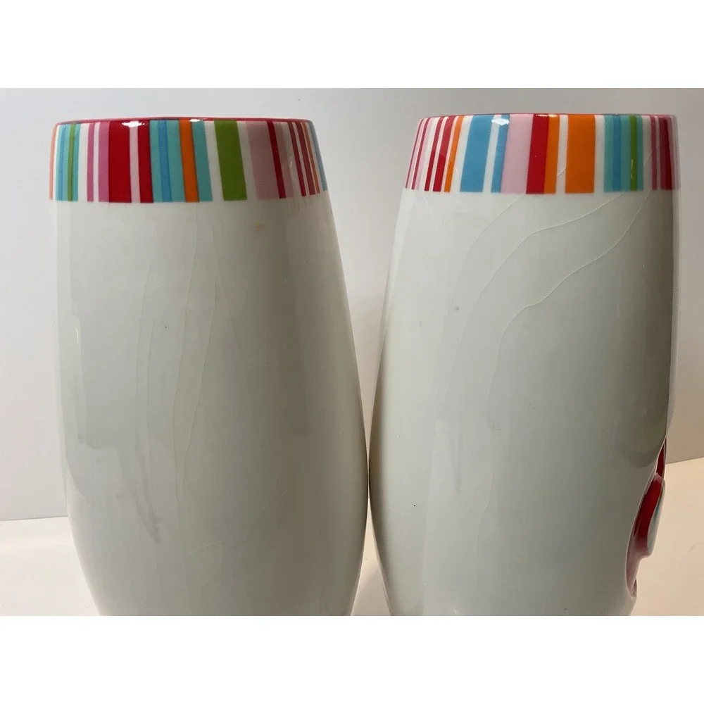 Ganz Heart Vases‎ Set of 3 Heart Striped Colorful Ceramic Decorative Home Decor